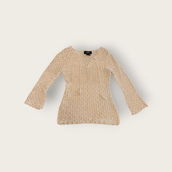 Vintage Y2k early 2000s Express tan knit boho bell sleeve sheer sweater - Picture 1 of 4